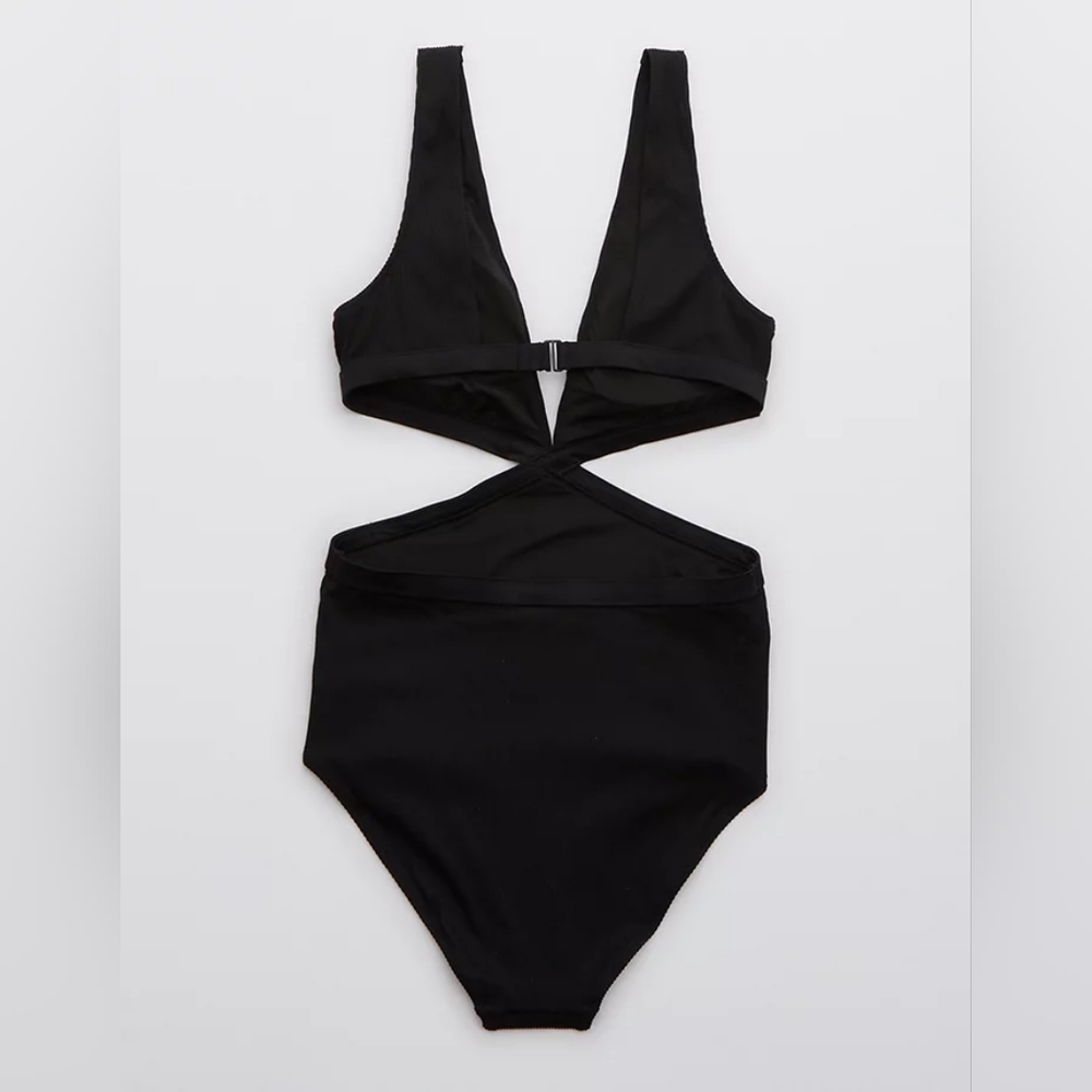 Aerie Ribbed Mix Crossover Cut Out One Piece Swimsuit NWT - Picture 4 of 4
